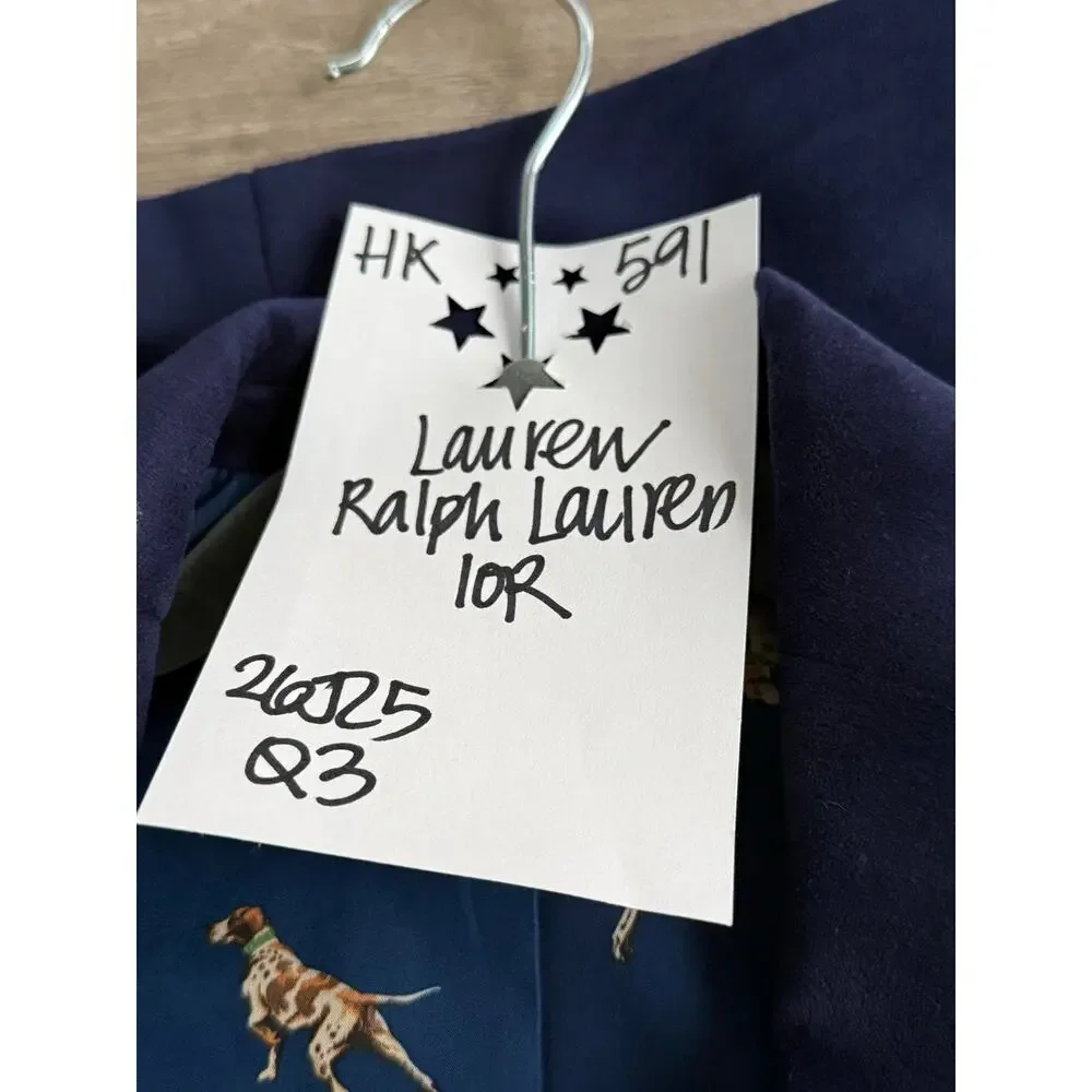 Lauren Ralph Lauren Boys Blazer 10R Dark Blue Velvet Lined Hunting Dog Print